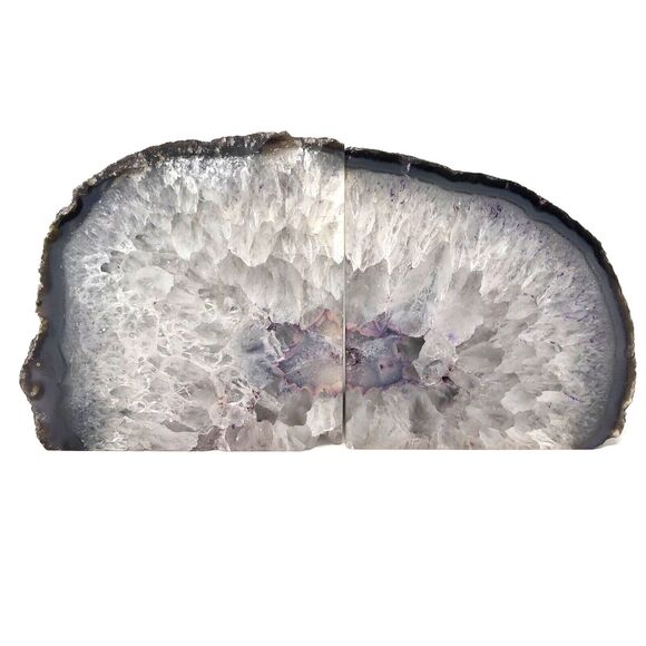Crystal Quartz Purple Agate Geode Bookends 5" Tall 7 lbs Lavender Polished - Picture 3 of 12